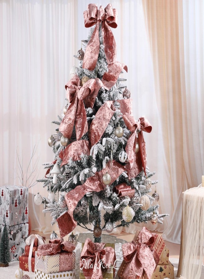 MAYREEL 4 Inch Rose Gold Crushed Velvet Ribbon Wired Extra Wide Blush Pink for Christmas Decorations Gift Wrapping Wreaths Tree Toppers 10 Yards - Image 3